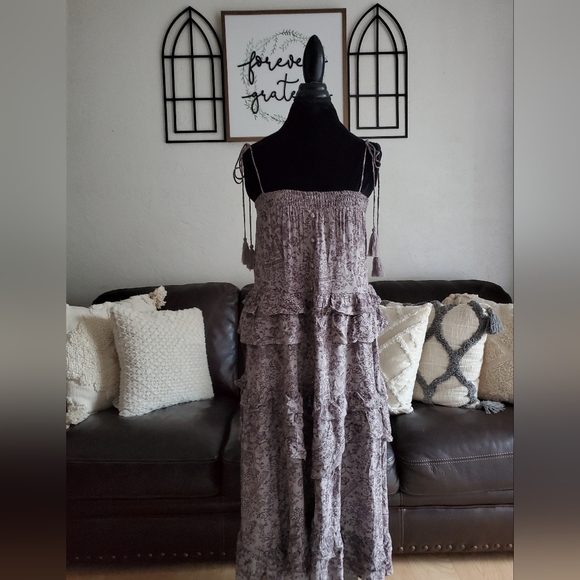 Storia Midi Tiered Floral Sundress Women's Size S Boho Chic Tie Straps - Picture 9 of 12